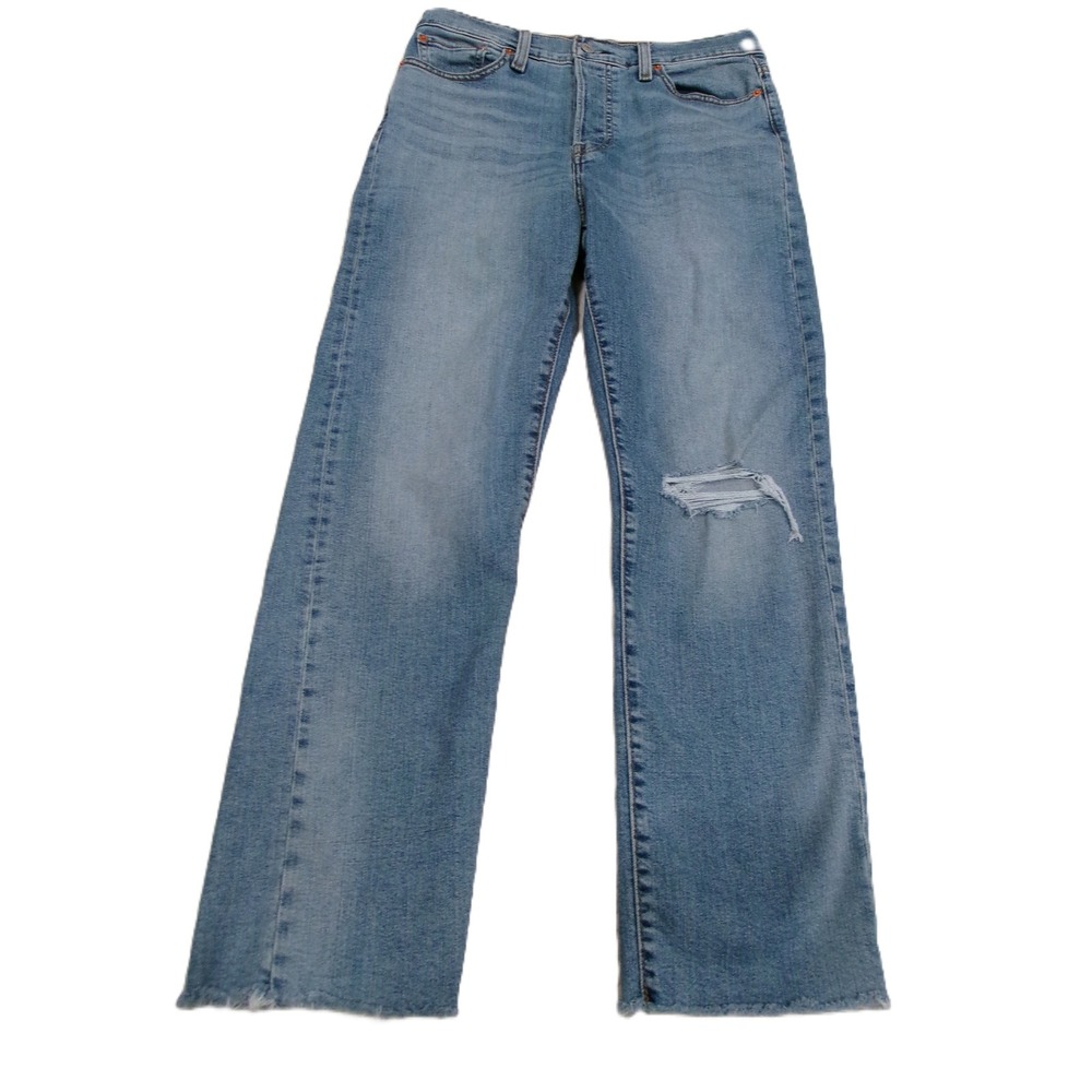 Levis Wedgie Straight Jeans Womens 29 Distressed Raw Hem Medium Wash